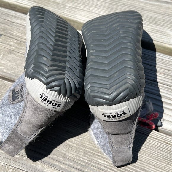 Sorel Out N About Duck Boots Size 4 W Gray Felt Black Pink Laces Grey Waterproof - Picture 10 of 10